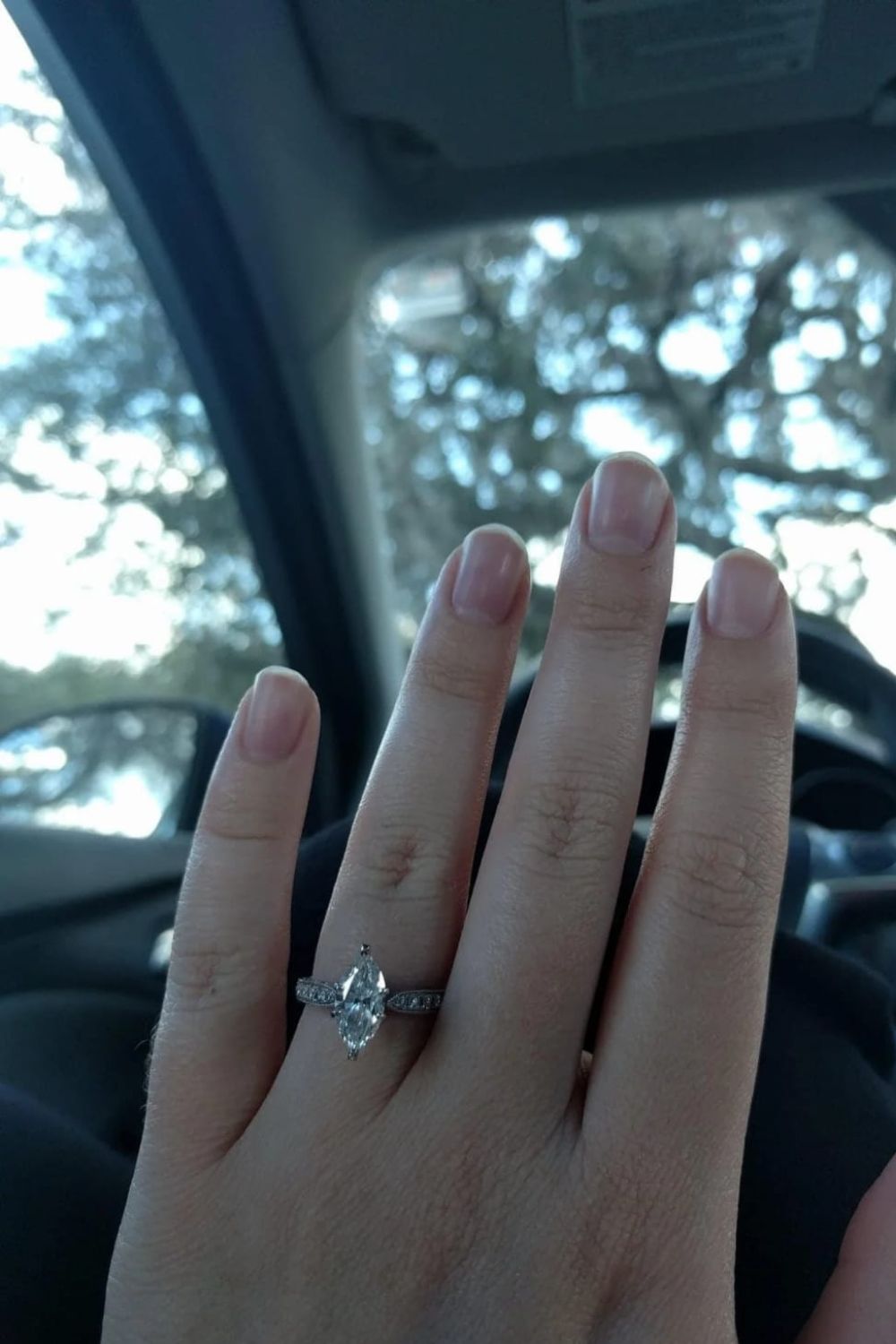 Such a sweet story! with marquise cut with compass prongs Diamond Ring 