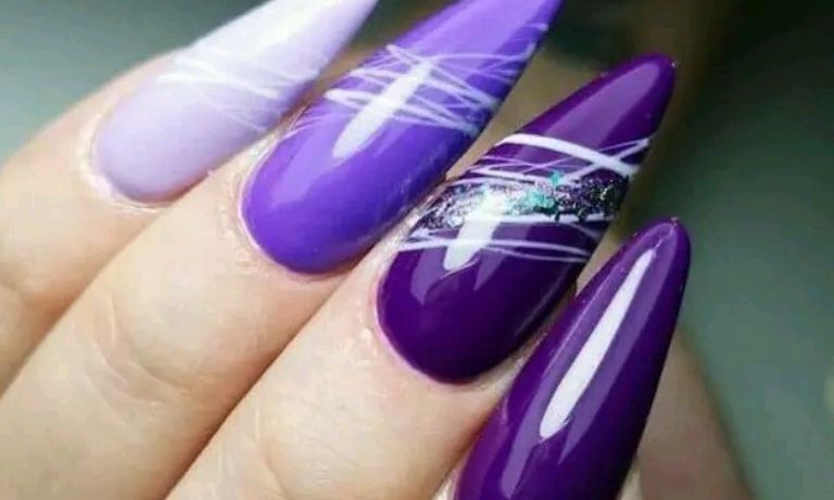 Purple and white color nail art