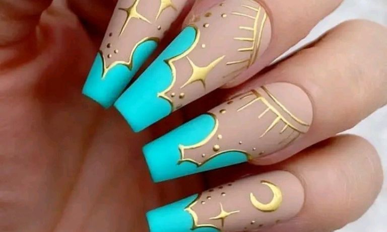 dark aqua nail designs