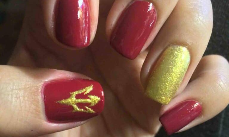 Red And Gold Graduation Nails