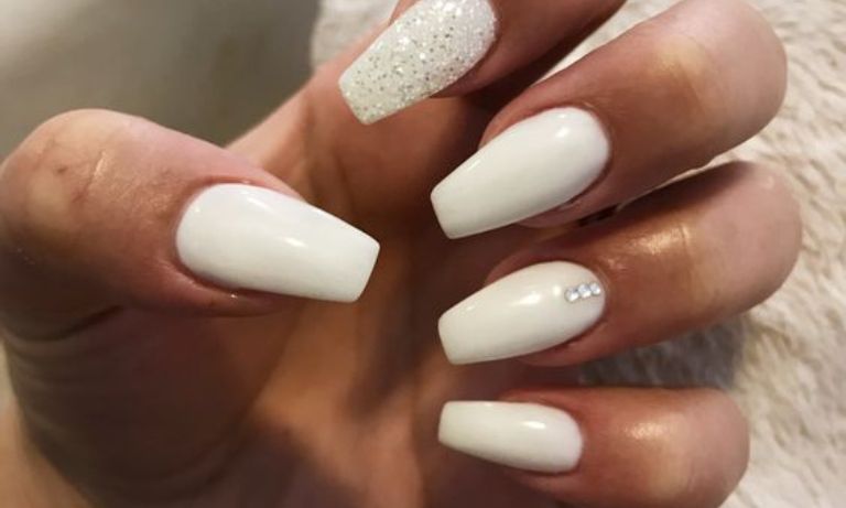 White Glitter Homecoming Nails